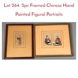 Lot 264 2pc Framed Chinese Hand Painted Figural Portraits