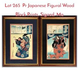 Lot 265 Pr Japanese Figural Wood Block Prints. Signed. Ma