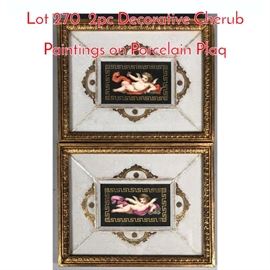 Lot 270 2pc Decorative Cherub Paintings on Porcelain Plaq