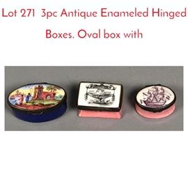 Lot 271 3pc Antique Enameled Hinged Boxes. Oval box with 