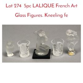 Lot 274 5pc LALIQUE French Art Glass Figures. Kneeling fe