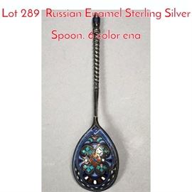 Lot 289 Russian Enamel Sterling Silver Spoon. 6 color ena