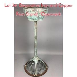 Lot 34 Decorative Iron and Copper Fern Stand. Openwork 