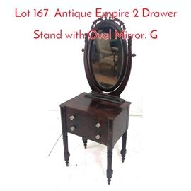 Lot 167 Antique Empire 2 Drawer Stand with Oval Mirror. G
