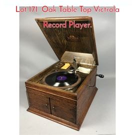 Lot 171 Oak Table Top Victrola Record Player. 