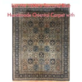 Lot 174 12X86 Tan and Blue Handmade Oriental Carpet with