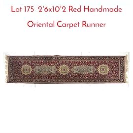 Lot 175 26x102 Red Handmade Oriental Carpet Runner