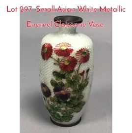 Lot 297 Small Asian White Metallic Enamel Cloisonne Vase.