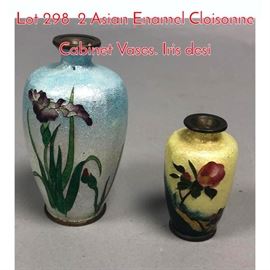 Lot 298 2 Asian Enamel Cloisonne Cabinet Vases. Iris desi