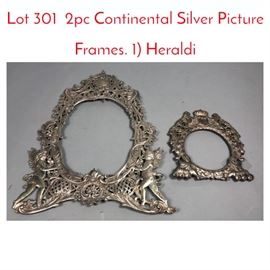 Lot 301 2pc Continental Silver Picture Frames. 1 Heraldi