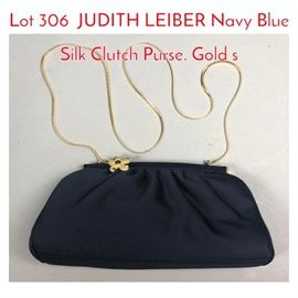 Lot 306 JUDITH LEIBER Navy Blue Silk Clutch Purse. Gold s