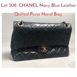 Lot 308 CHANEL Navy Blue Leather Quilted Purse Hand Bag. 