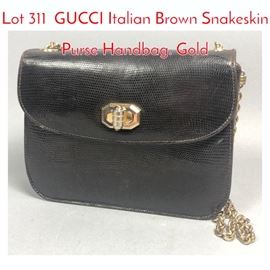 Lot 311 GUCCI Italian Brown Snakeskin Purse Handbag. Gold