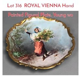 Lot 316 ROYAL VIENNA Hand Painted Figural Plate. Young wo