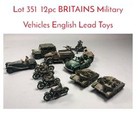 Lot 351 12pc BRITAINS Military Vehicles English Lead Toys