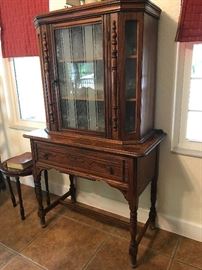 Antique English Oak China Cabinet  36w x 60 t x18 d 