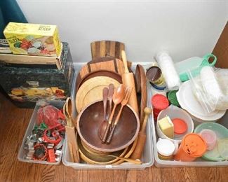 COOKIE CUTTERS, WOOD SERVING PIECES, TUPPERWARE