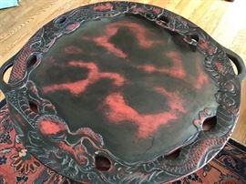  Large wooden Asian-style serving tray 