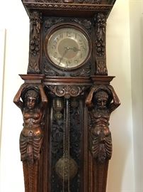 8’6” tall ornately carved antique clock, English approx. 1850’s