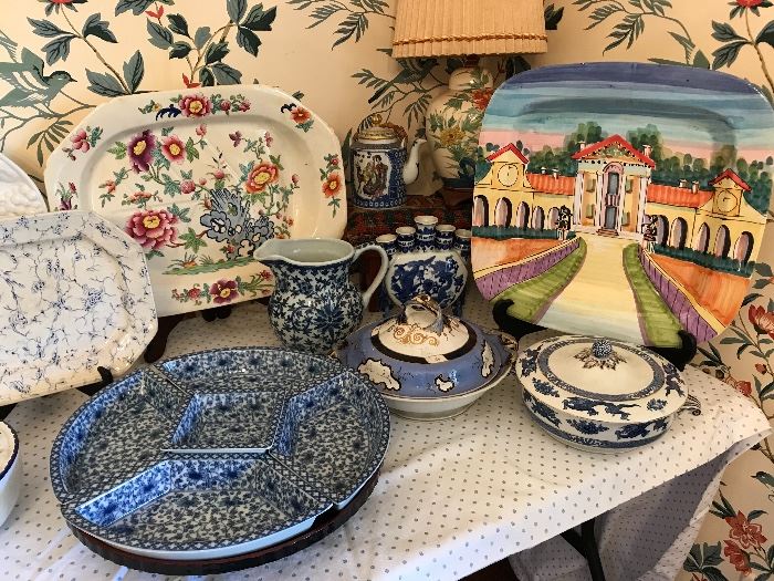 Large selection of blue and white ceramic & porcelains