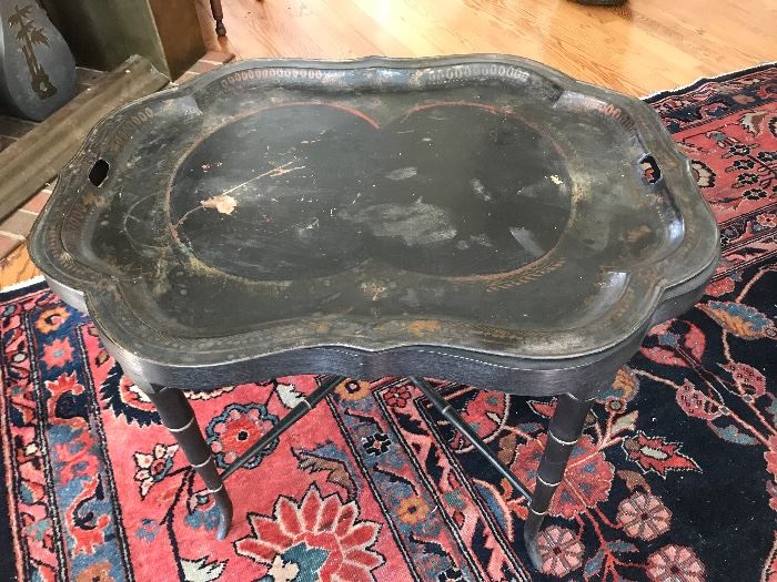 Antique tole tray coffee table