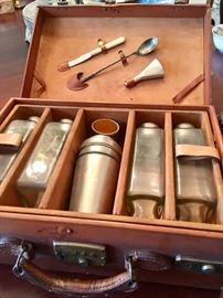 German liquor set in leather case