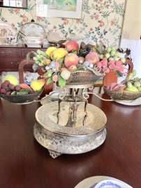 Cake pedestal and silverplate centerpiece