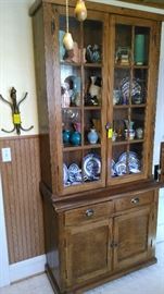 Wonderful antique step back cabinet, blue and white china, pottery (McCoy, Van Briggle, Weller, etc.)