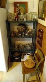 Wonderful glass items, antique side chair, white crock