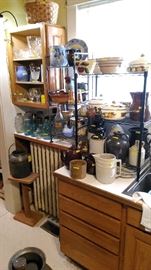 Vintage jugs, pitchers, vintage canning jars, Watt bowls