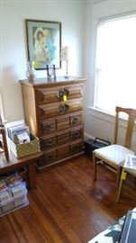 Chest of drawers, sports cards and sports magazines
