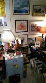 Golf lamp, framed Navy, western prints, books, etc.