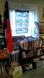 Great collection of books, aviation, gun, war, etc. Flags and Apollo items.