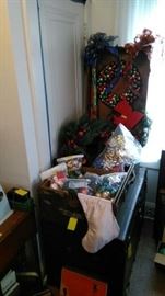 Vintage storage trunks with great vintage Christmas decorations