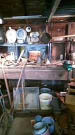 Various antiques in the garage.