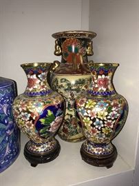 ASIAN METAL FLOWER VASES