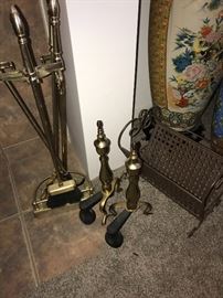 BRASS FIREPLACE SET