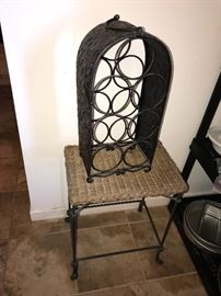 ITALIAN STYLE METAL WINE RACK AND WICKER TABLE