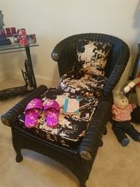 Wicker chair and ottoman, 