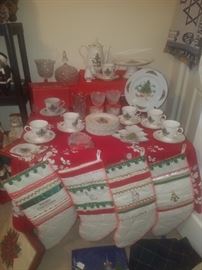 Nikko Christmas china, stockings, and various Christmas décor 
