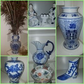Blue & white collection of vases, serving pieces, and décor 