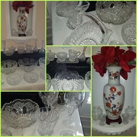 Crystal/cut glass serving pieces, vase, & more
