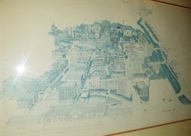 Vintage pen & ink/watercolor of Macon, GA original signed by R Olson (Ray)