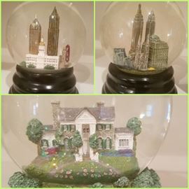 Snow globes including rare SAKS Atlanta globe with Fox Theater, SAKS New York City, & Graceland. 