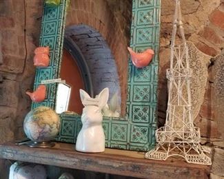 antique tin framed mirror