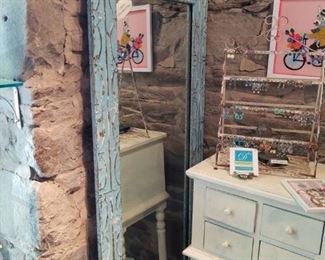 large, vintage tin floor mirror