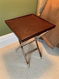 PAIR of Small tables with chrome base from Hickory Chair, leather tops