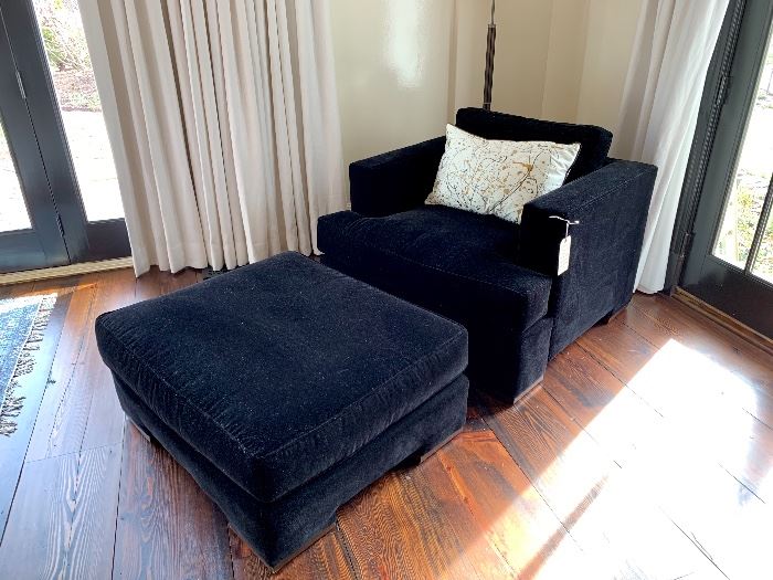 Black velvet club chair and ottman from Century Furniture