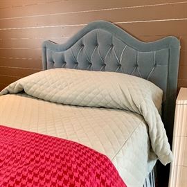 Custom upholstered bedding and headboard...many to choose from!