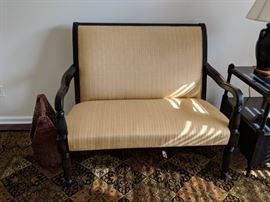 $450  Yellow sofa bench with wood frame. 50 inch wide.